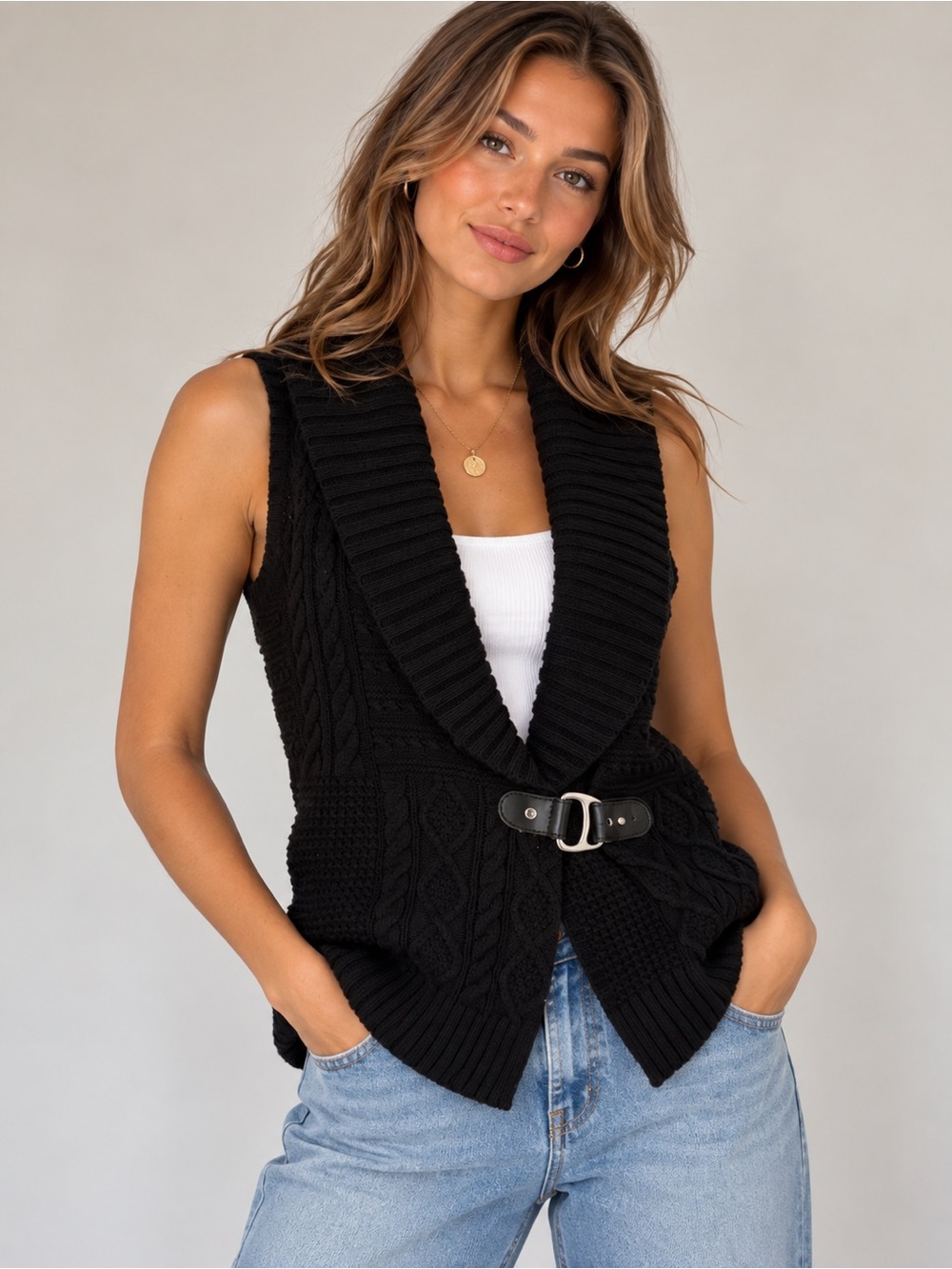 Lauren Ralph Lauren Draped Wrap Top Equestrian Vest with Buckle Sz S